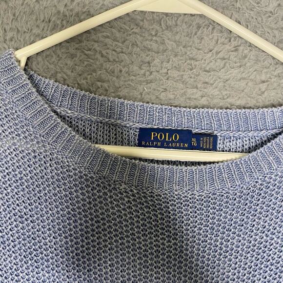 Polo Ralph Lauren womens linen knit blue sweater crewneck pullover side slit XL - Picture 5 of 7